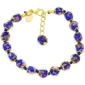 Murano Bracelet - Italian Blue Sommerso Sparkling Beads Handmade Blown Glass for